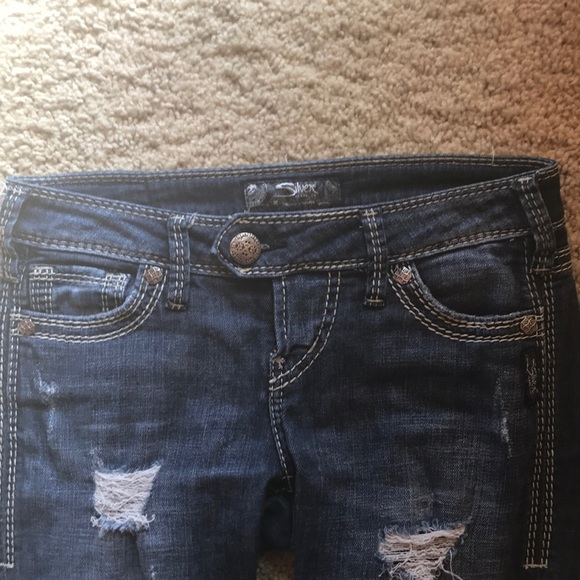 Silver Ripped Skinny Jeans - Picture 2 of 3